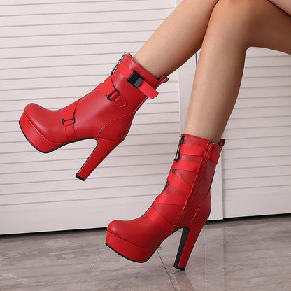 Women’s Luxury Mid-Calf Boots with Thick Soles | High-Sense Chunky Heel Executive Footwear | Trendy Minimalist Gothic-Luxe Platform Boots | Luxury-Label Statuesque Radiant Boots | 2026 High-Fashion Emerald-Luxe Essential