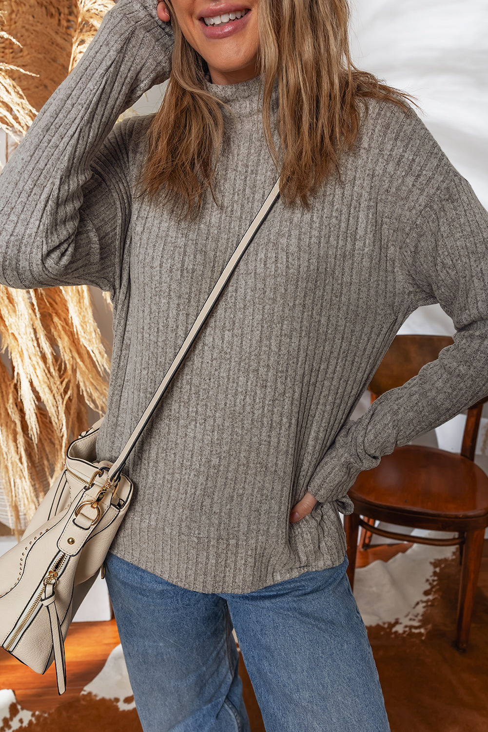 Threaded Pear Amira High Knitted Pullover Top