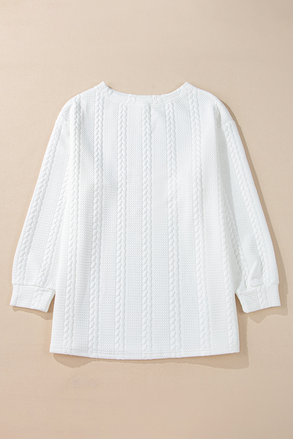 Threaded Pear White Cable Textured Loose Plus Size Sweatshirt