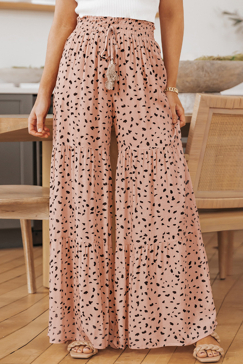Threaded Pear Analia Leg Dalmatian Palazzo Pants