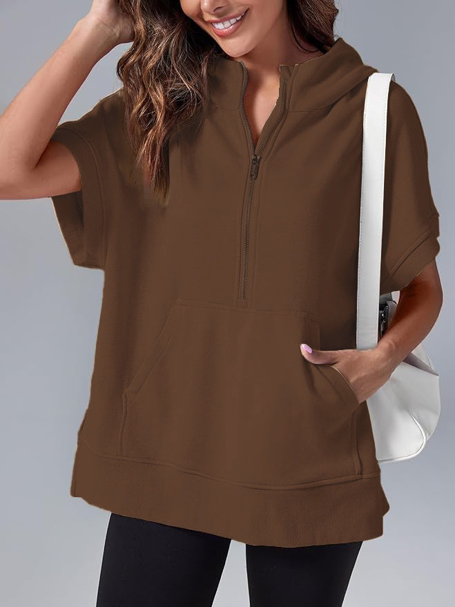 Women's Oversized Half-Zip Short Sleeve Hoodie