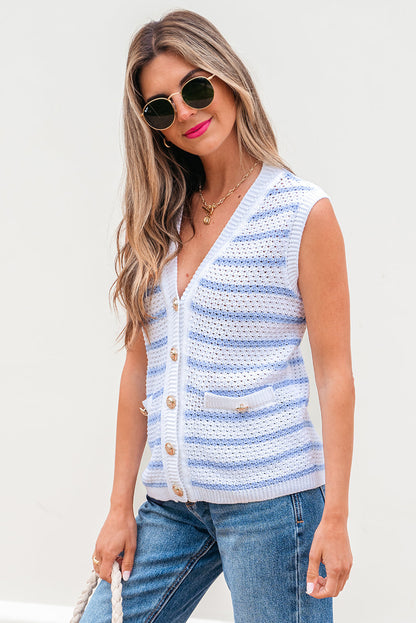 Threaded Pear Veda V Neck Gold Buttons Elegant Sweater Vest