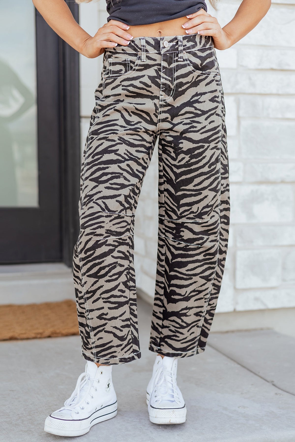 Threaded Pear Hunter Printed Wide Leg Jeans