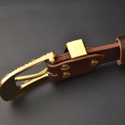 Solid Brass Buckle Men’s Belt | Genuine Full-Grain Leather Casual Belt | High-Sense Handmade Pin Buckle Belt | Trendy Minimalist Leather Waistband | 2026 High-Fashion Durable Business Belt