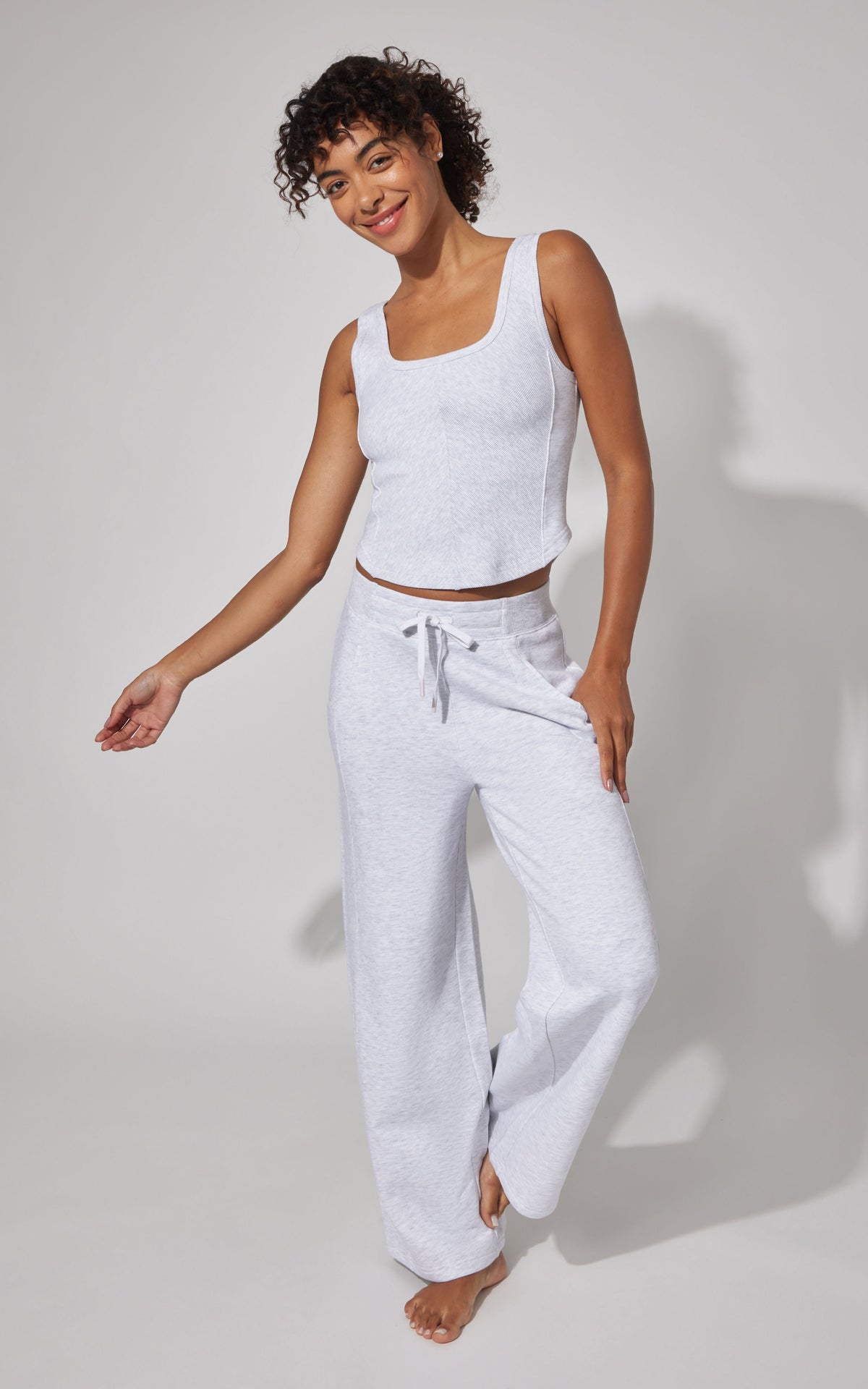90 Degree by Reflex Terry Corset Tank & Fleece Wide Leg Pant Set