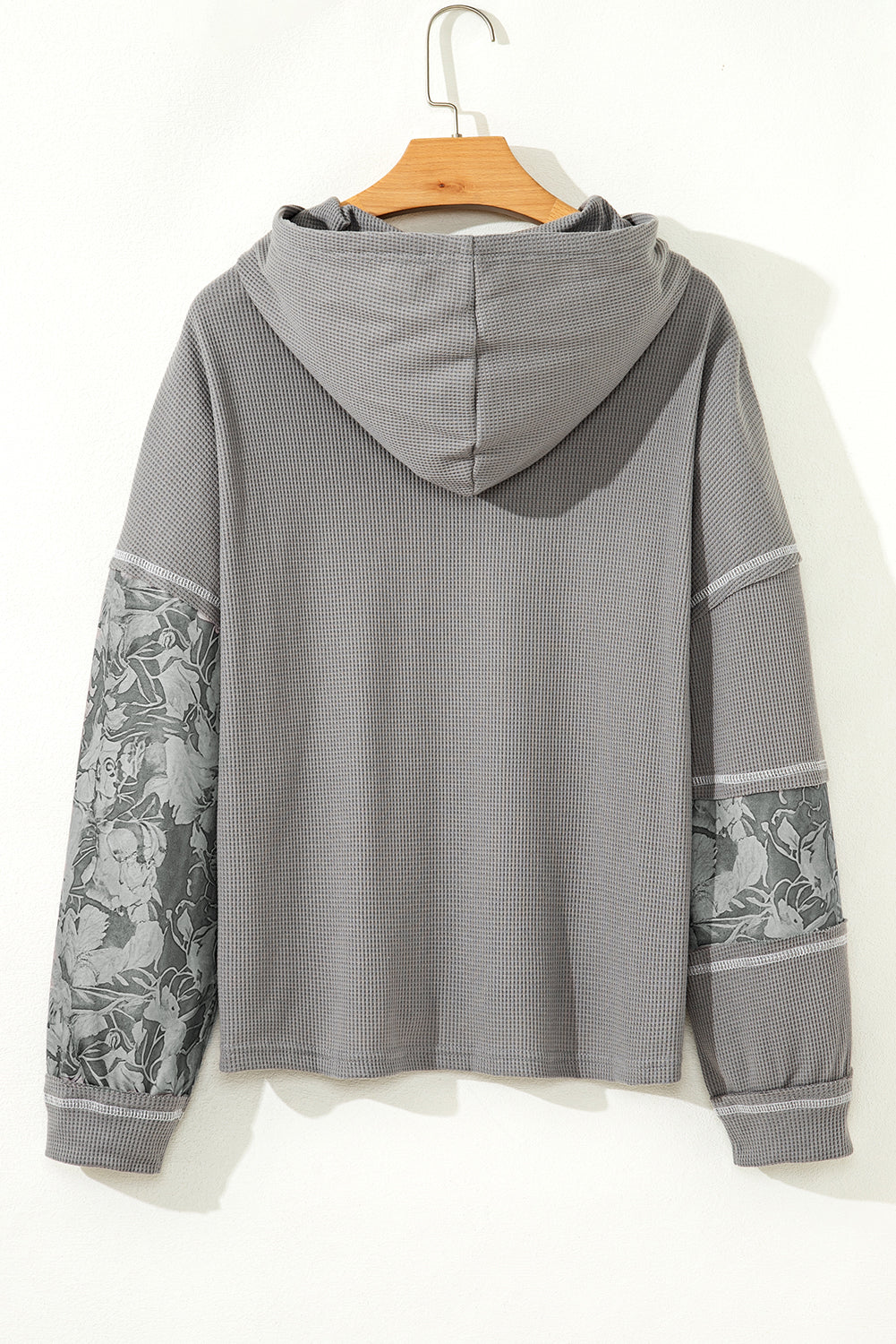 Threaded Pear Taytum Patchwork Drawstring Hooded Long Sleeve Top