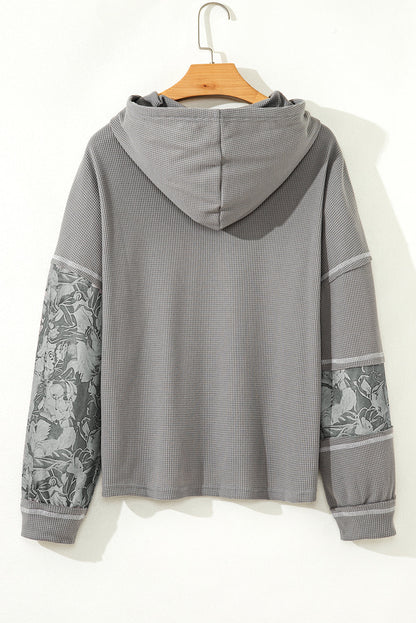 Threaded Pear Taytum Patchwork Drawstring Hooded Long Sleeve Top