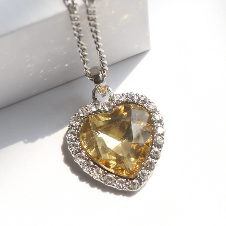 Heart of the Ocean Crystal Necklace | Titanic Inspired Blue Heart Pendant | Luxury Love Sweater Chain for Women | Elegant Deep Blue Crystal Jewelry for Girls