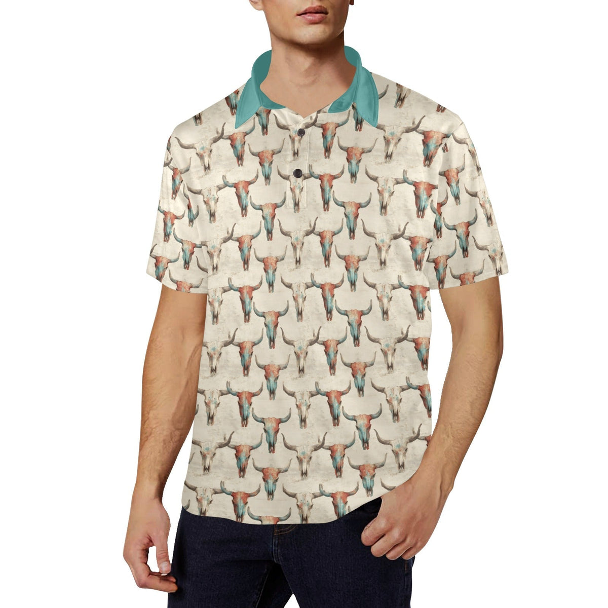 Baha Ranch Colored Skulls Men's Polo Style Shirt
