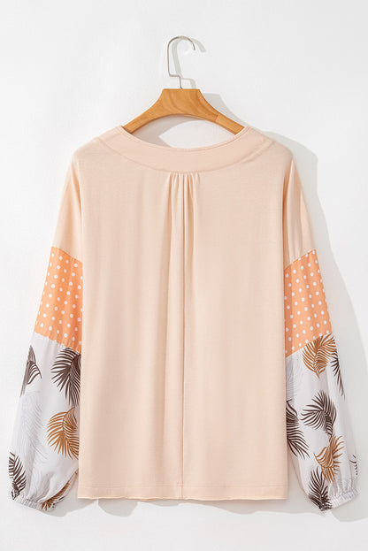 Threaded Pear Alora Palm Leaves Polka Dot Loose Blouse