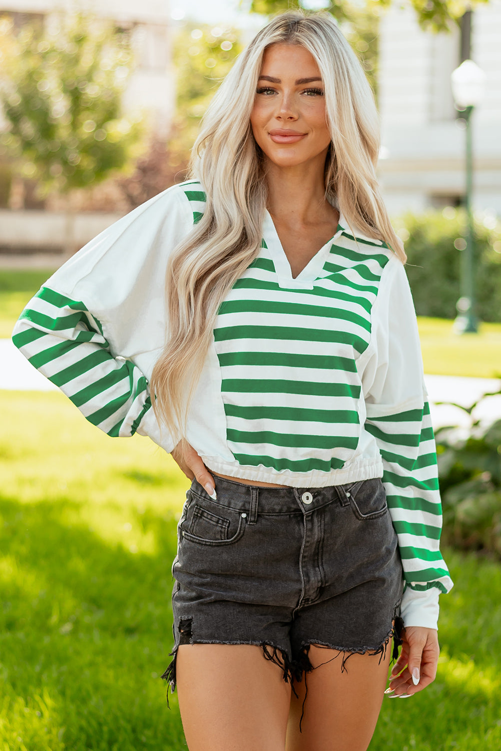 Threaded Pear Janelle Collared Cropped Knit Pullover