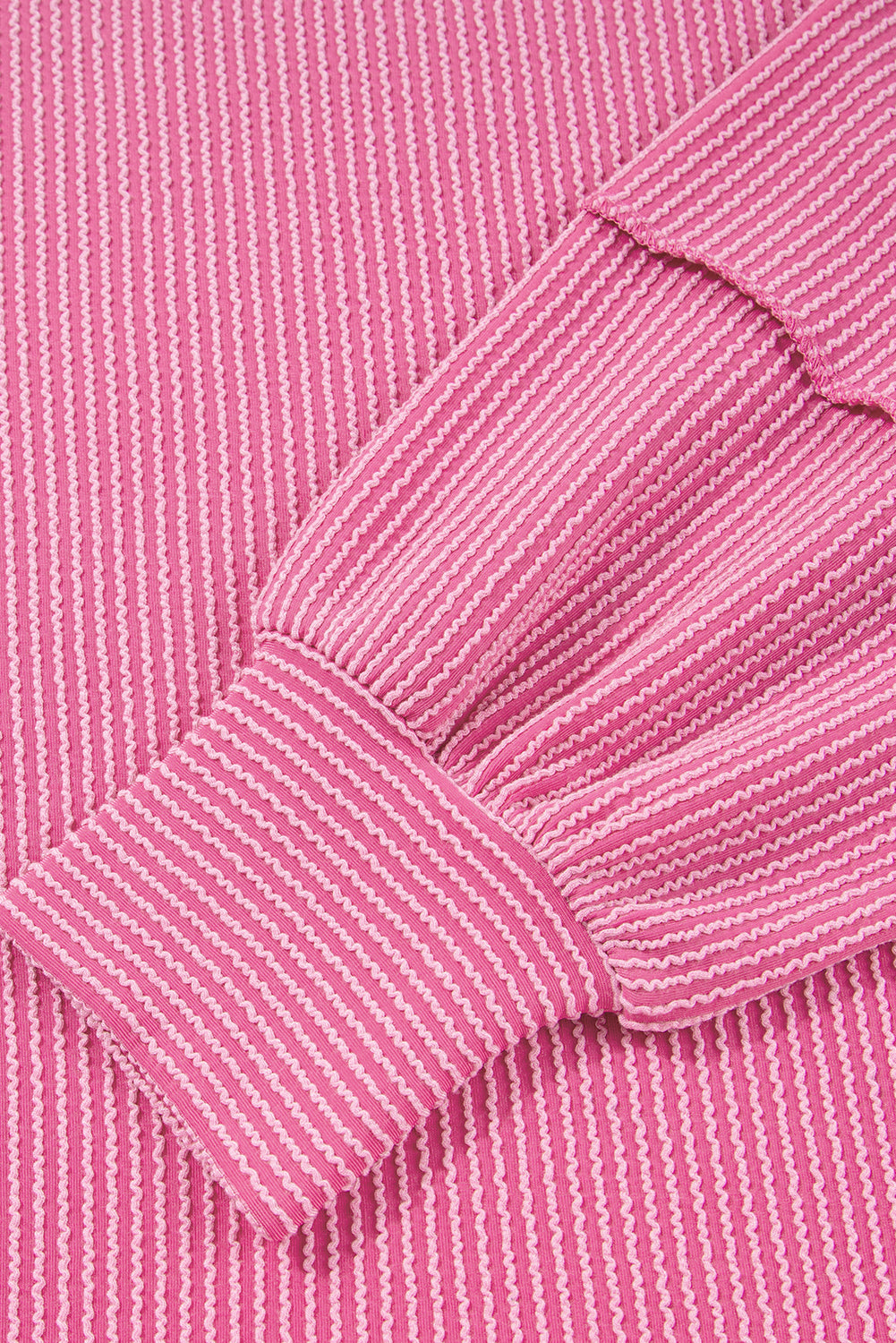 Threaded Pear Bonbon Spiral Ribbed Exposed Seam Detail Plus Size Long Sleeve Top