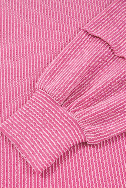 Threaded Pear Bonbon Spiral Ribbed Exposed Seam Detail Plus Size Long Sleeve Top