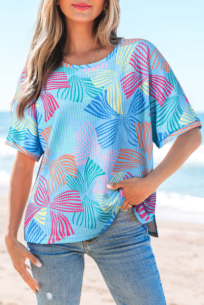 Threaded Pear Lilyana Bowknot Waffle Crewneck Loose Short Sleeve Top