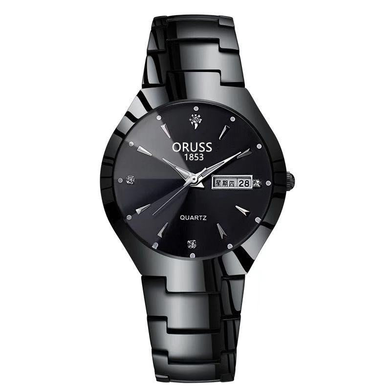Tungsten Steel Color Waterproof Quartz Watch | Elegant Couple’s Calendar Wristwatch | Fashionable Student Daily Wear Watch | Trendy Minimalist Steel Watch for Men & Women | 2026 High-Fashion Precision Timepiece