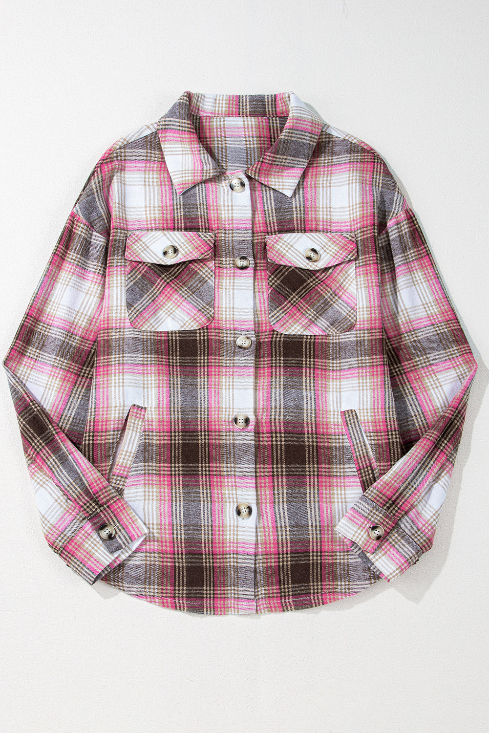 Threaded Pear Harper Plaid Flap Up Shacket