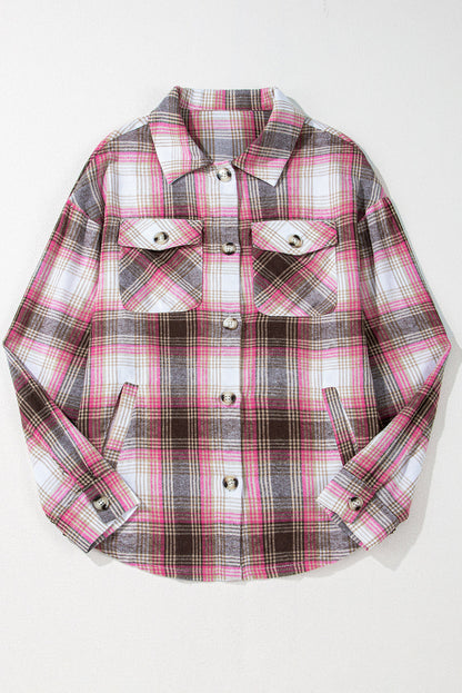 Threaded Pear Harper Plaid Flap Up Shacket