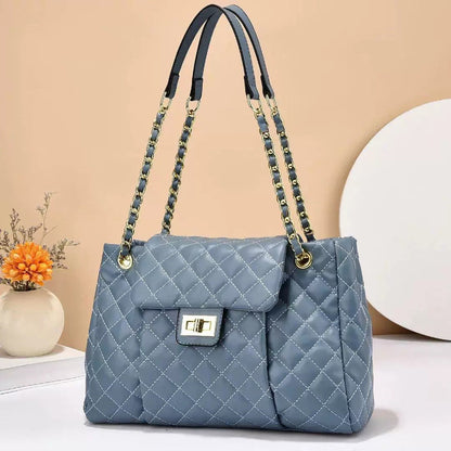 Women’s Quilted Rhombus Chain Shoulder Bag | Large Capacity Embroidery Thread Messenger Bag | Elegant Solid Color Crossbody Tote | Designer Style Diamond Lattice Chain Bag | 2026 Luxury Work & Travel Handbag