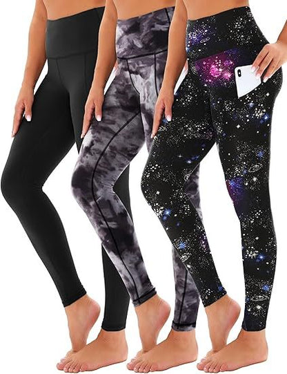 3-Pack High-Waisted Cropped Yoga Pants with Slanted Pockets