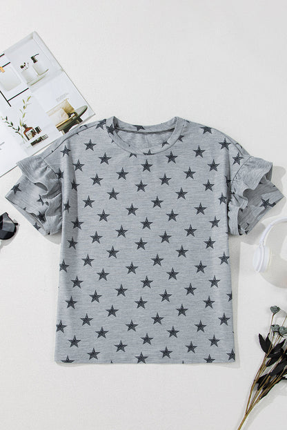 Threaded Pear Joelle Star Ruffled Sleeve Crew Neck Top