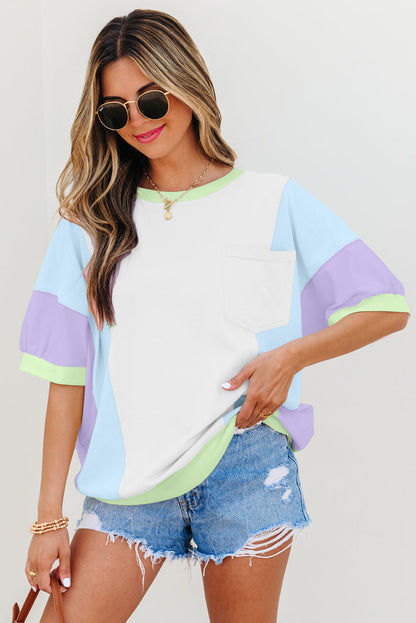 Threaded Pear Zoe Patchwork Half Sleeve Oversized Top
