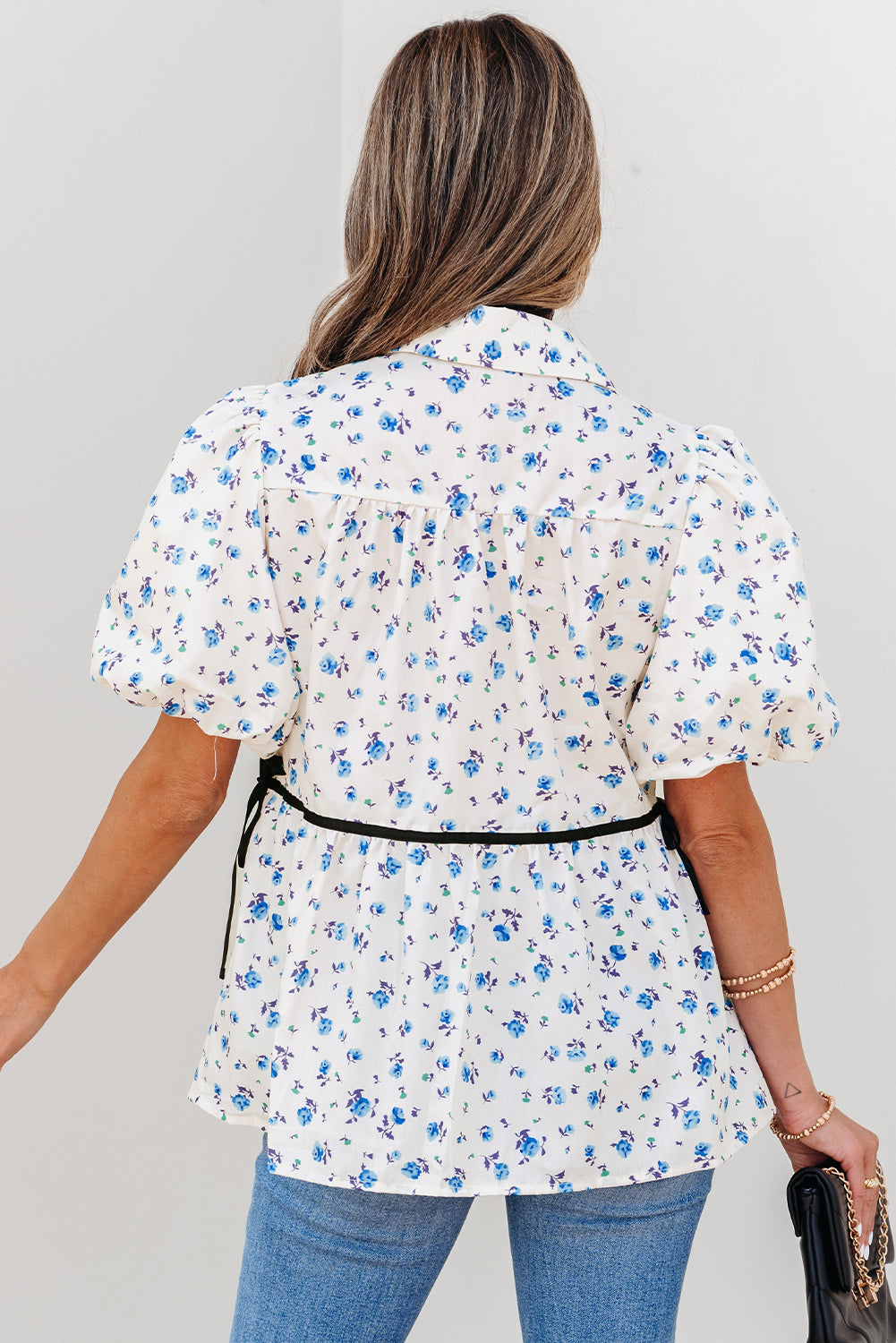 Threaded Pear Lyanna Floral Puff Short Sleeve Top