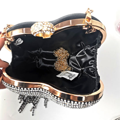 Women’s Tassel Inlaid Diamond Handbag | Luxury Rhinestone Evening Clutch | Sparkling Crystal Party Purse with Tassel | Elegant Diamond-Encrusted Formal Bag | 2026 Trendy Wedding & Gala Handbag