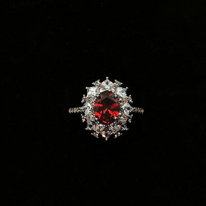 S925 Sterling Silver Adjustable Ring | Pigeon’s Blood Red High-Carat Zircon Ring | High-Sense Luxury Gemstone Jewelry | Trendy Minimalist Red Crystal Statement Ring | 2026 High-Fashion Radiant Women’s Jewelry