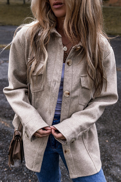 Threaded Pear Sadie Flap Pockets Buttoned Shacket