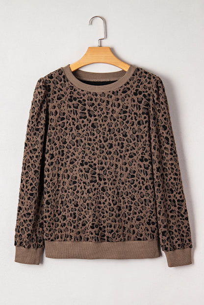 Threaded Pear Annie Ribbed Trim Leopard Top
