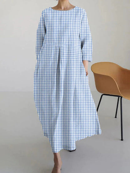 Women’s Relaxed-Fit Crew Neck Printed Midi Dress | High-End Minimalist A-Line Dress | Trendy High-Sense Casual Summer Gown | Elegant Round Neck Printed Midi | 2026 High-Fashion Statuesque Flowing Dress