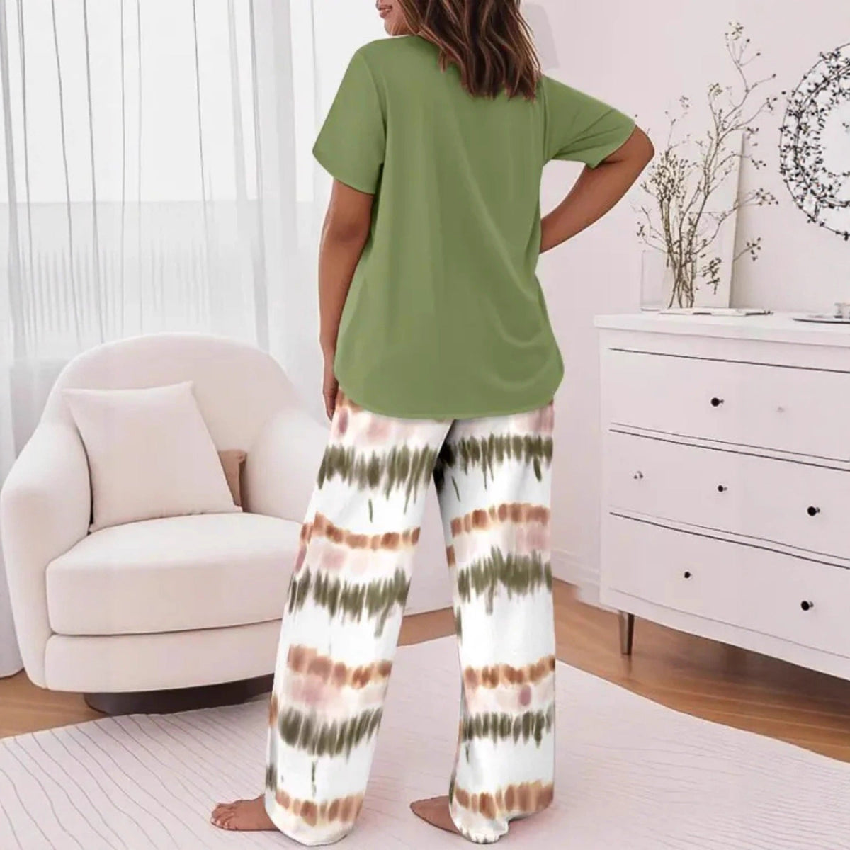 Casual Striped Print Two-Piece Set | Crew Neck Short Sleeve Top & Wide-Leg Pants Trouser Suit | Versatile Summer Loungewear & Streetwear Set for Women