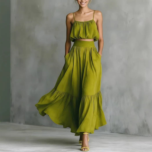 Women’s Two-Piece High-Waist Flared Skirt Set | Elegant Matching Crop Top & Skirt Duo | Luxury Structured Flared Midi Set | Trendy High-Fashion Co-ord Set for Women | 2026 Chic Professional & Social Skirt Suit