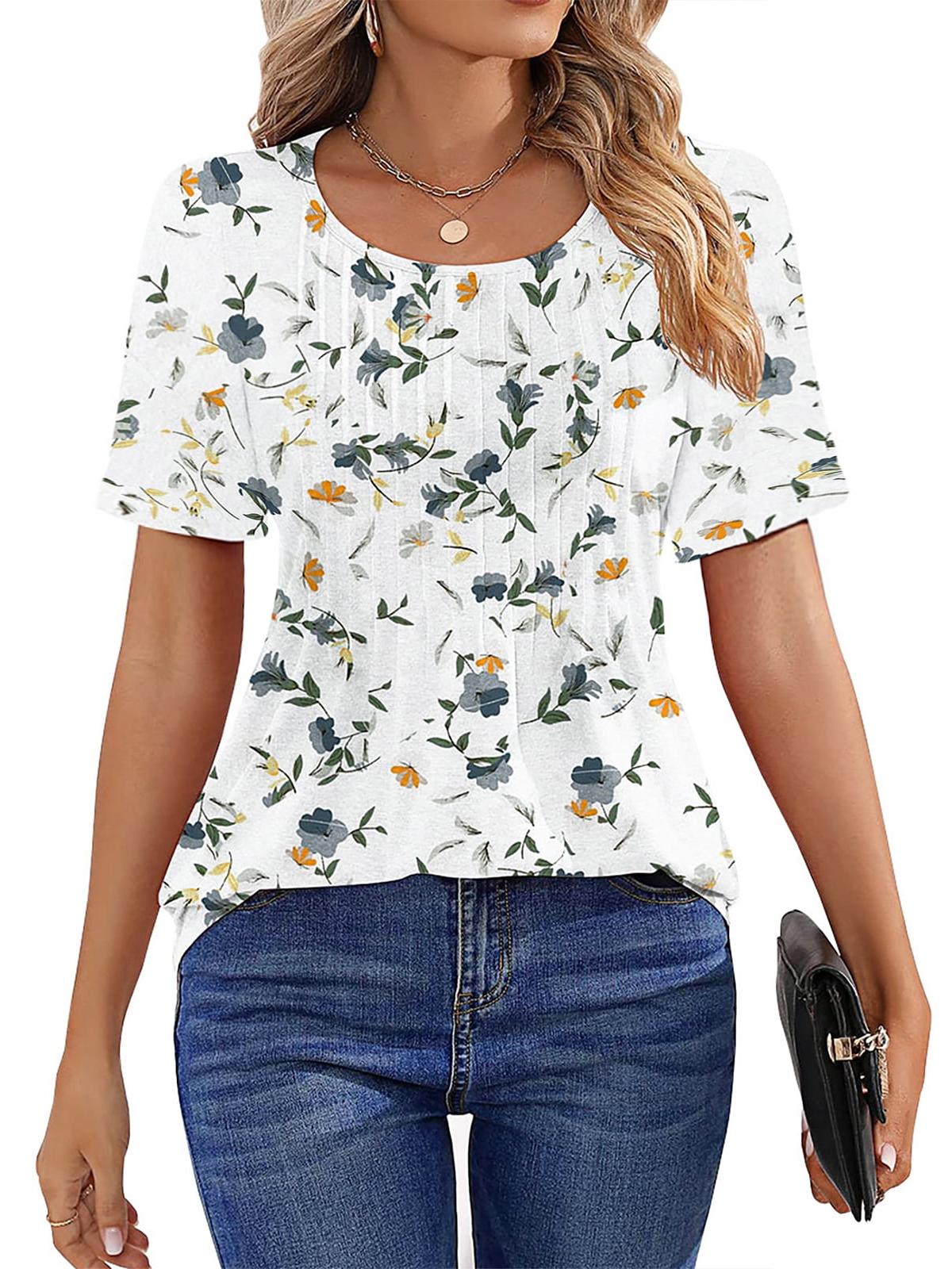 ✨Women Summer Pleated Short Sleeve Tunic Blouses Tops