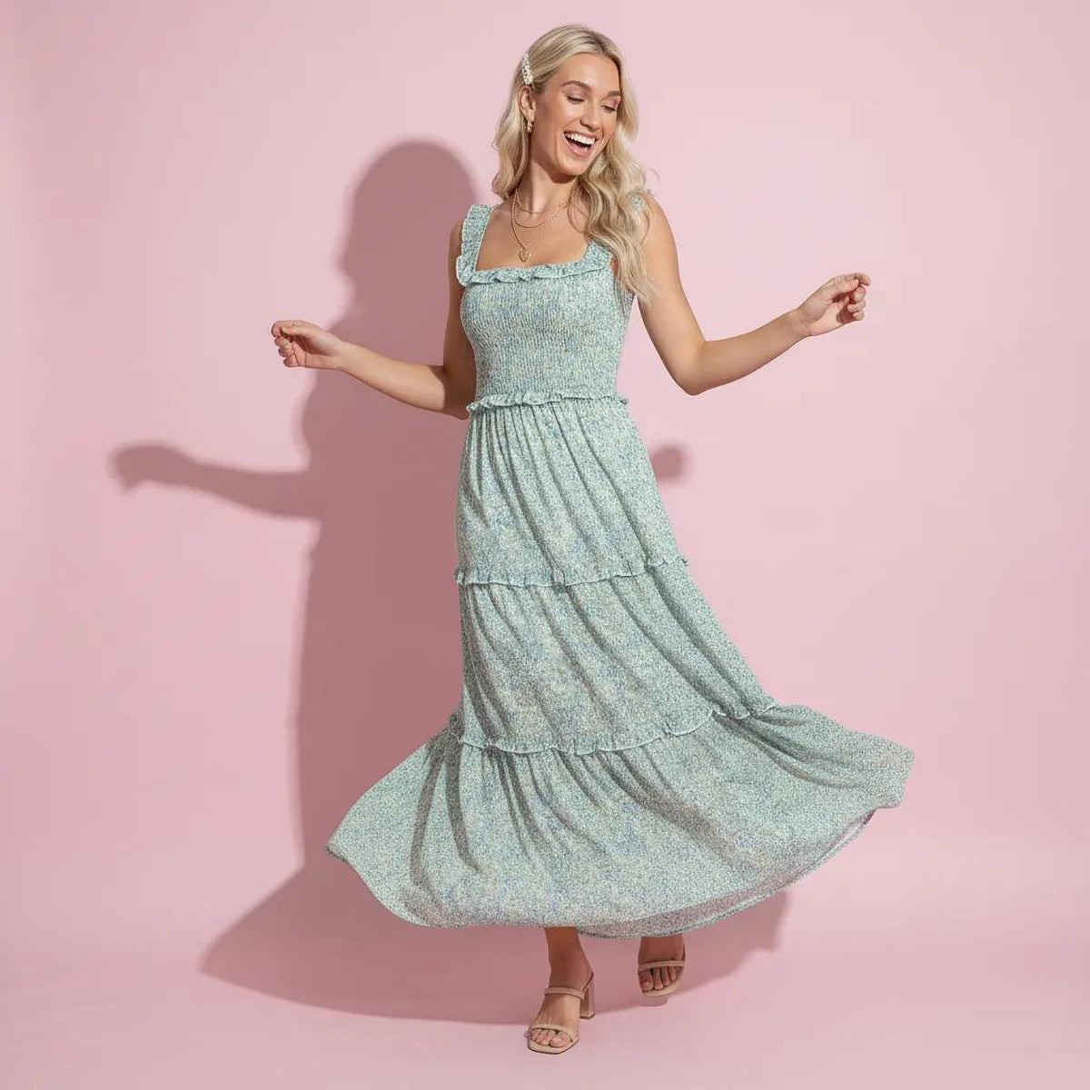 Strappy Smocked Floral Dress