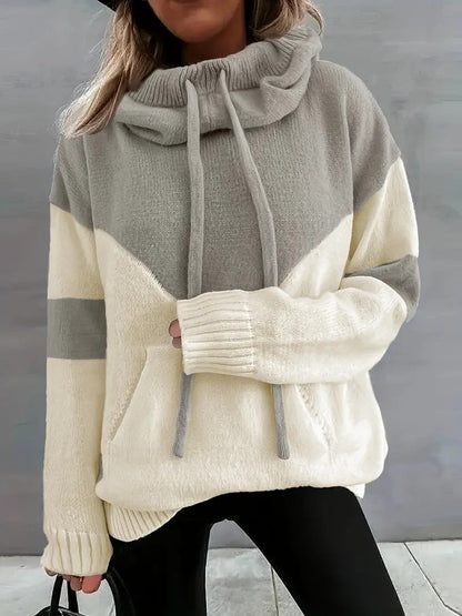 ✨Cozy Color Block Knit Hoodie with Drawstring Details (Final Days: Big Savings!!!)