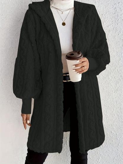 ✨Women's Plush Fleece Soft Midi-Length Jacket with Pockets