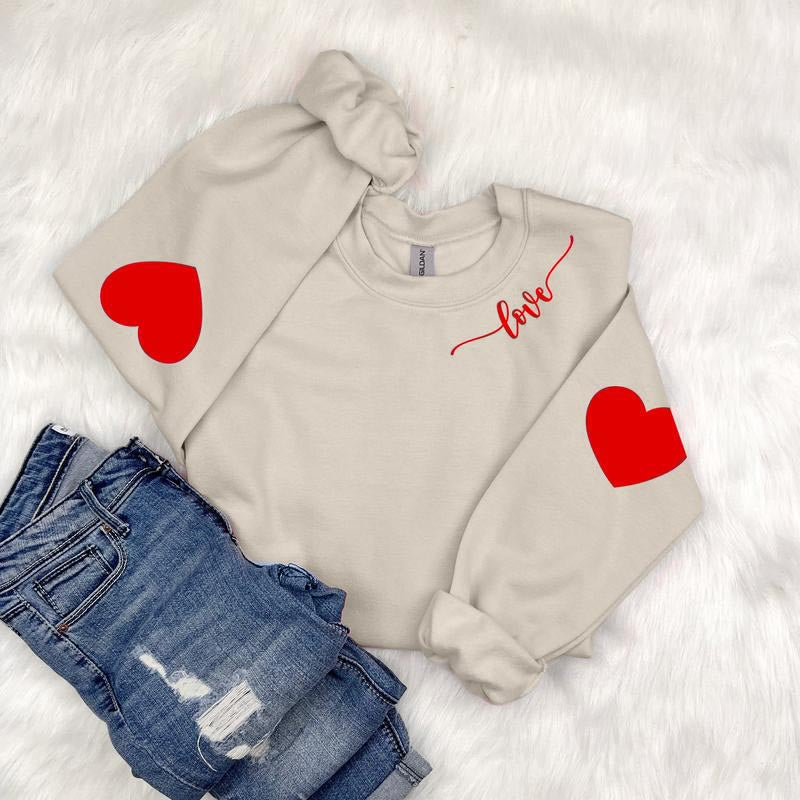 Long Sleeve Sweatershirt with Heart Elbow Patch