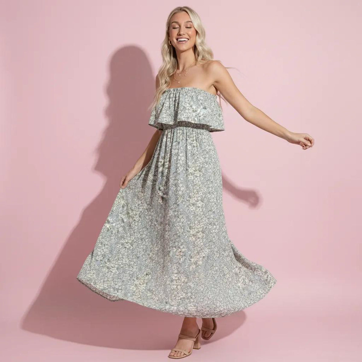 Tube Layered Floral Print Dress
