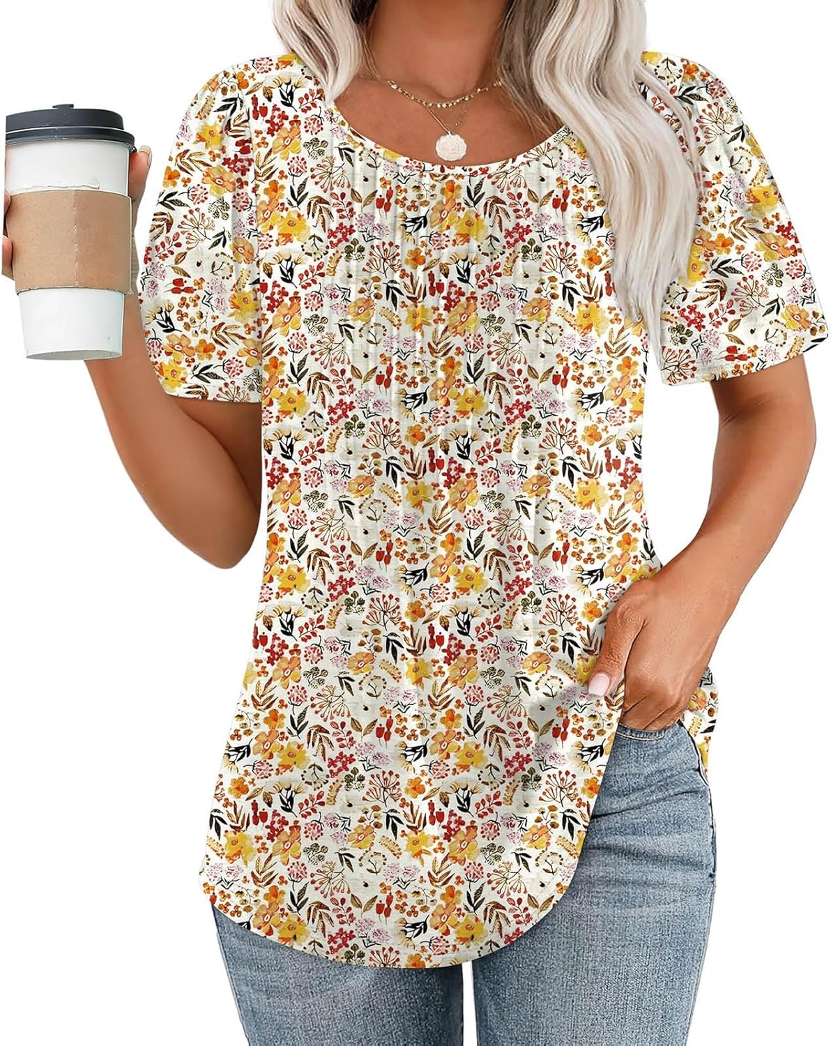 ✨Women Summer Pleated Short Sleeve Tunic Blouses Tops