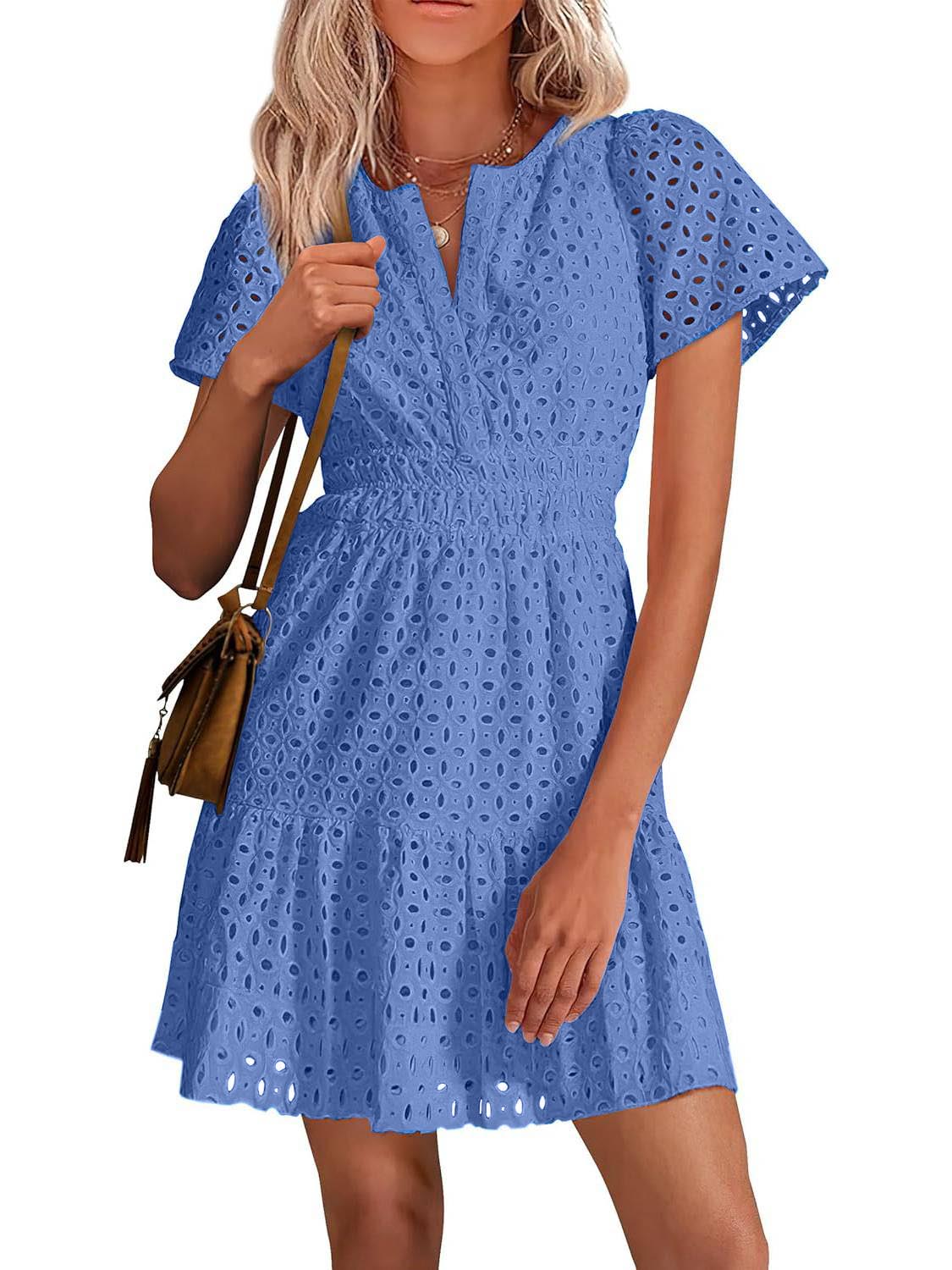 Women's V Neck A Line Hollow Out Lace Dress