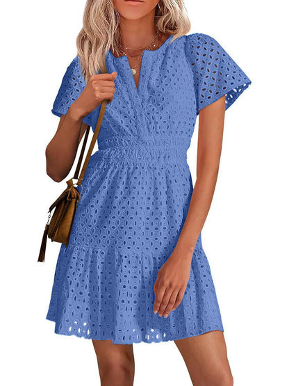 Women's V Neck A Line Hollow Out Lace Dress