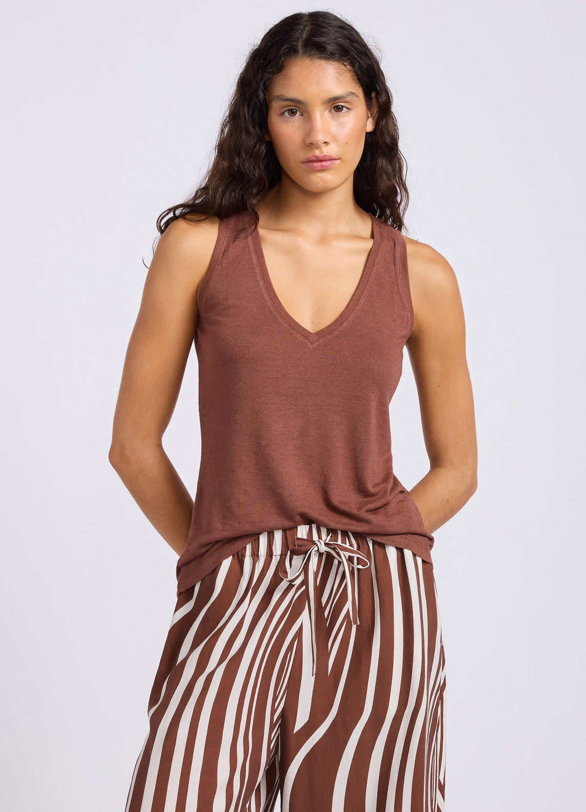 Slub Linen V Neck Tank Top