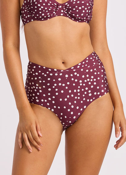 Dolce Dot Ruched Band High Waist Bikini Bottom