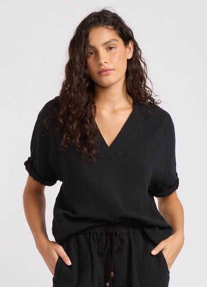 Double Gauze V-Neck Top