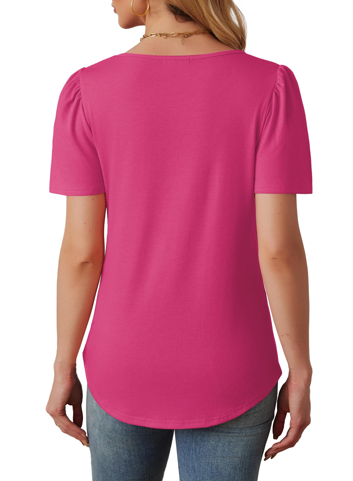 ✨Women's Short Sleeve Pleated Front Scooped Neck Tops