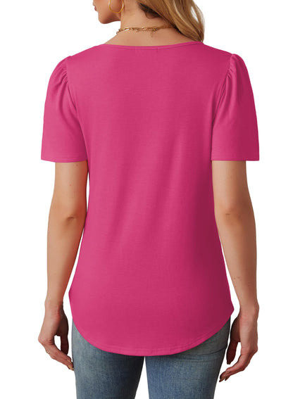 ✨Women's Short Sleeve Pleated Front Scooped Neck Tops