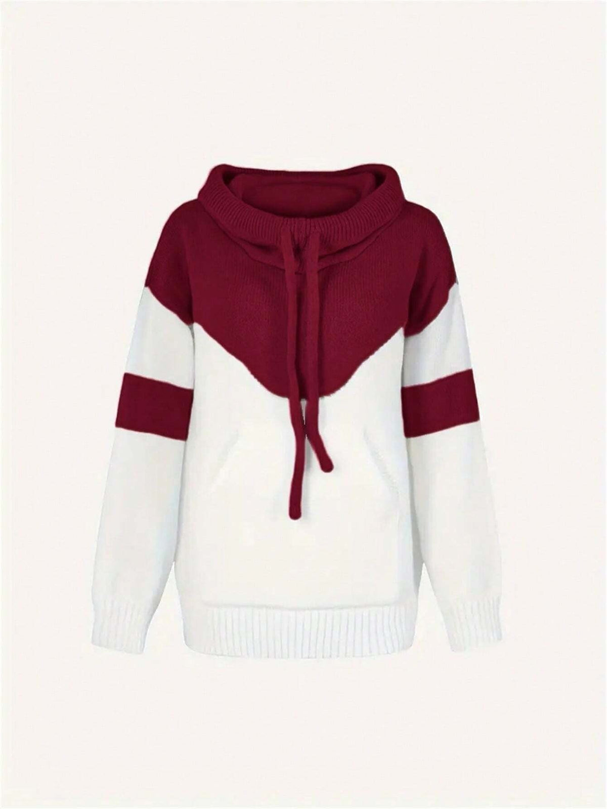 ✨Cozy Color Block Knit Hoodie with Drawstring Details (Final Days: Big Savings!!!)
