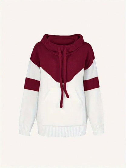 ✨Cozy Color Block Knit Hoodie with Drawstring Details (Final Days: Big Savings!!!)