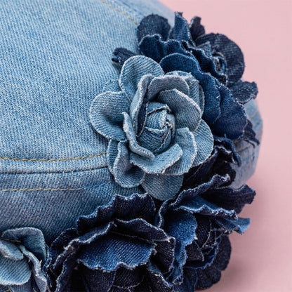 Anna-Kaci Women's Floral Denim Beret Hat Soft Structured Fashion Cap